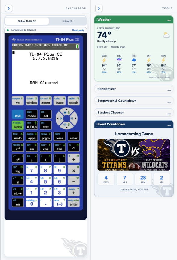 Front of Room calculator and classroom tools sidebars